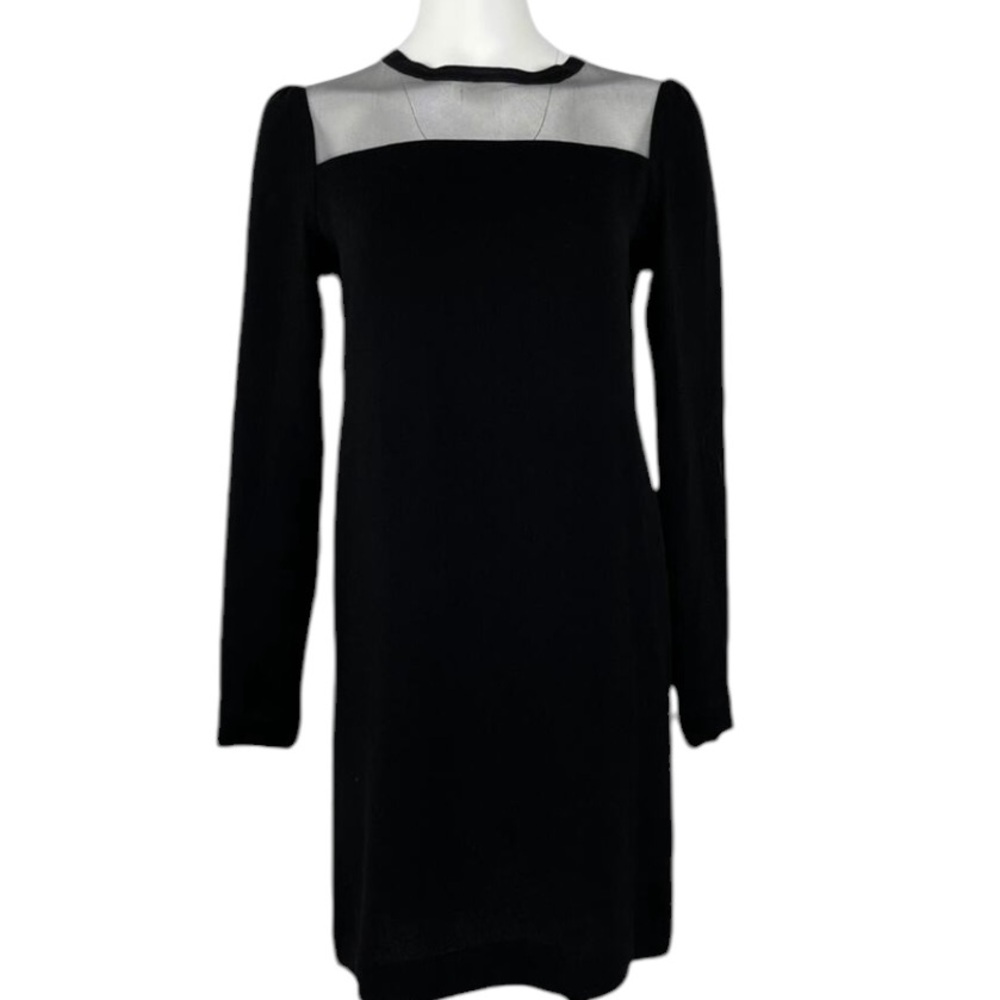 Diane Von Furstenberg  DVF size 12  black long  sleeve dress sheer neckline